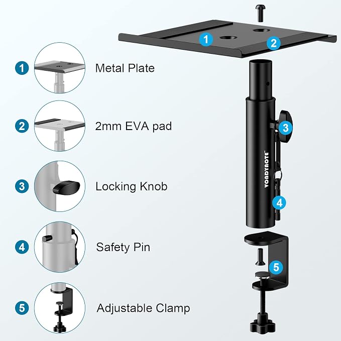 Set of 2 Studio Monitor Stands Desktop Clamp Speaker Stands Against The Wall - Image 8