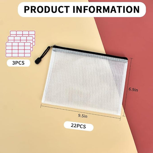 Vuzvuv A5-22 PCS 9.49"x 7.09"Mesh Zipper Pouch Set,Resistant Document File - Image 2