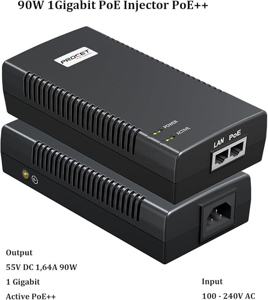 PROCET Gigabit PoE Iniector 90W PoE++ Power Injector - Image 2
