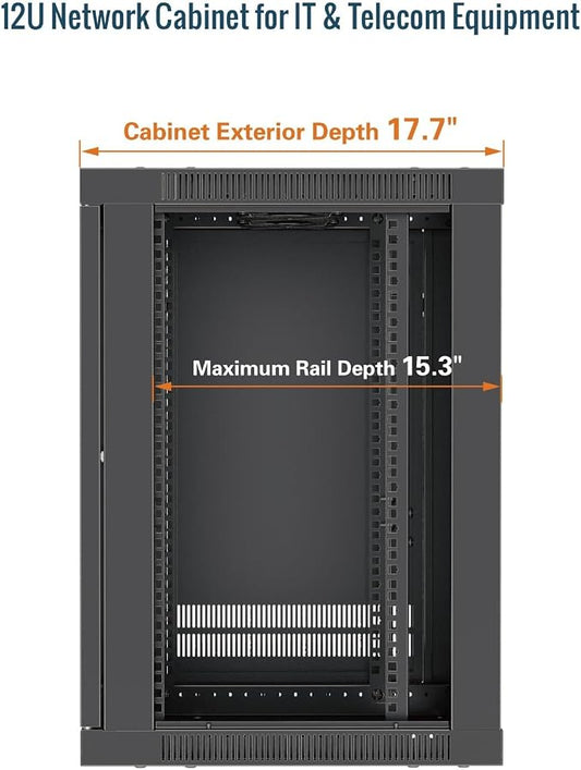 Tecmojo 12U Wall Mount Rack Cabinet, Heavy-Duty 176 Lbs High Load Capacity - Image 2