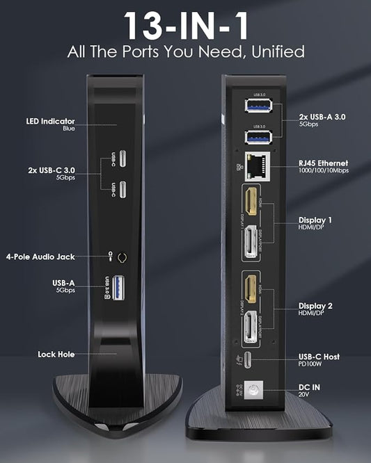 WAVLINK USB C Docking Station Dual Monitor, Dual 5K/4K@60Hz Displaylink Docking - Image 2
