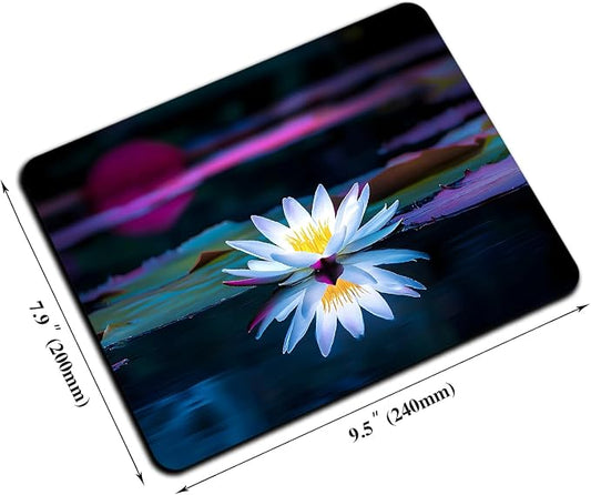 Mouse Pad, Cute Lake White Lotus Flowers Mouse Pads - Image 2