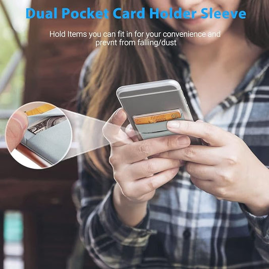 2 Pack Stick On Wallet Sleeve Cell Phone Dual Pocket Card Holder Double Pocket - Image 2
