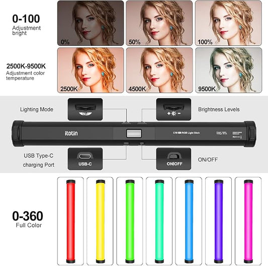 RGB Photography Light Wand Stick, 360° Full Color Portable LED Lighting Wand - Image 2