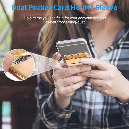 2 Pack Stick On Wallet Sleeve Cell Phone Dual Pocket Card Holder Double Pocket - Image 2