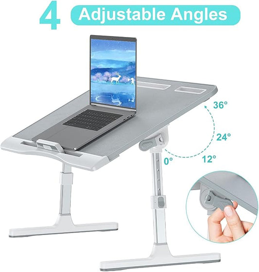 Laptop Bed Desk with Adjustable Heights and Angles, Upgraded-Sturdy Foldable - Image 2