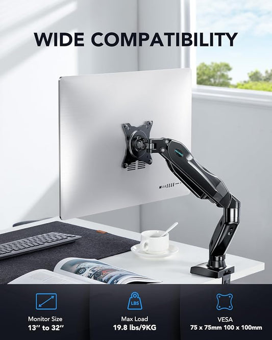HUANUO Single Monitor Mount, 13 to 32 Inch Gas Monitor Arm, Adjustable Stand - Image 2
