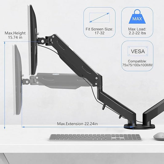 Pholiten Dual Monitor Arm 32inch, Fully Adjustable Gas Spring Monitor Desk - Image 2