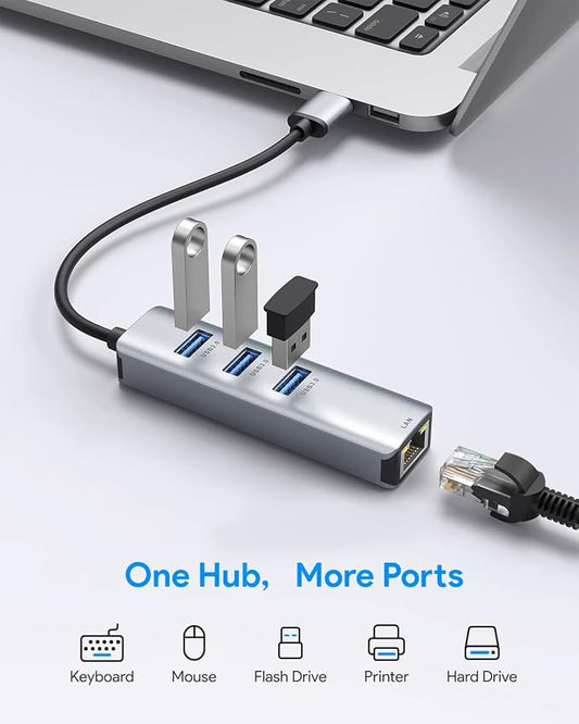 USB 3.0 to Ethernet Adapter, ABLEWE 3-Port USB 3.0 Hub - Image 2