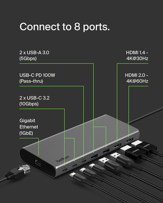 Belkin Connect Universal USB-C 8-in-1 Dual Display Core Hub w/Silicon Motion - Image 2