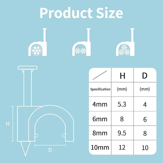 Cable Clips, 4mm 6mm 8mm 10mm, Wire Wall Clips - Image 2