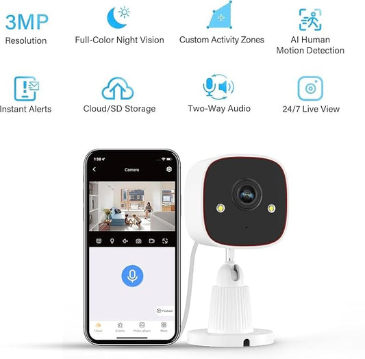 Jennov 2K WiFi Security Camera Indoor/Outdoor, Plug-in Home Surveillance Cam - Image 2