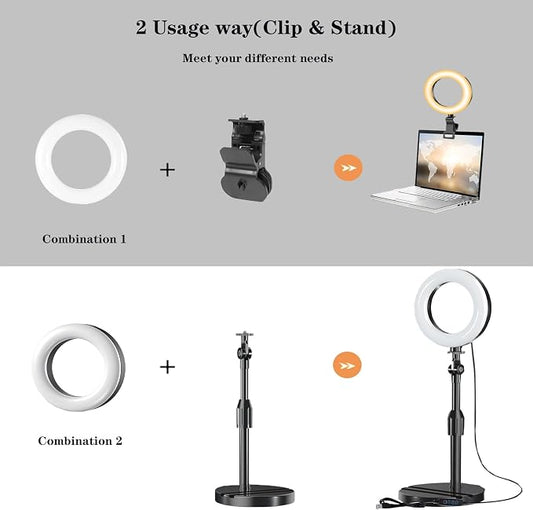 Desk Ring Light with Stand, Amcuke Ring Light with Clip 10W 3000K-6500K - Image 2