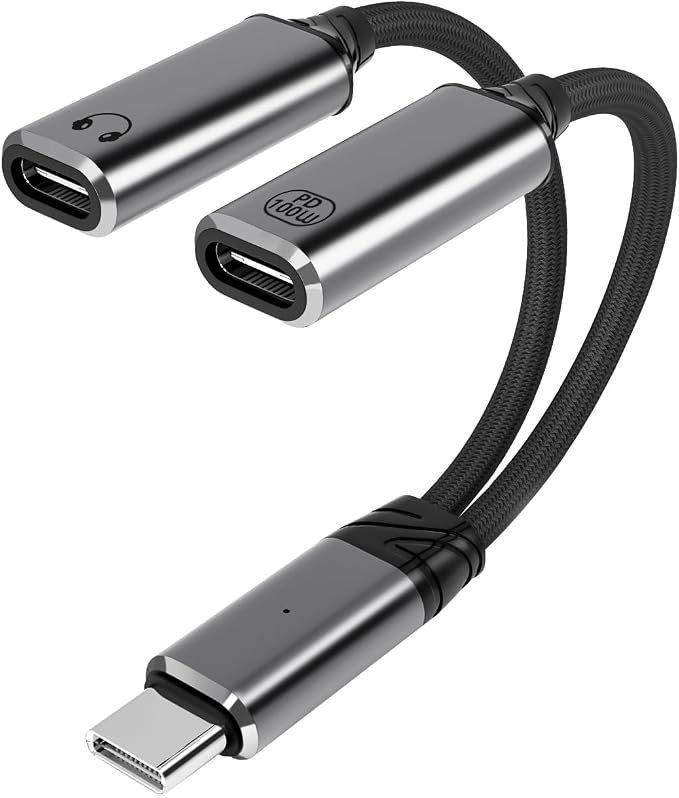 USB C Splitter,2 in 1 USB C Headphone and Charger Adapter Audio Dongle Cable - Image 9