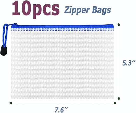 AUSTARK 10 Pcs Zipper File Bags, Waterproof Plastic Mesh Pouch - Image 2
