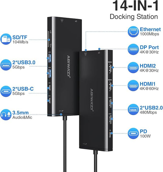 USB C Docking Station 3 Monitors USBC Hub Laptop Dual Monitor Multiport Adapter - Image 2