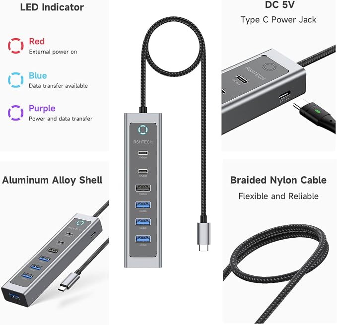 RSHTECH 7-Port USB C Hub Splitter 10Gbps - Image 7