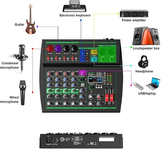 MW-6 black 6-Channel Professional DJ Audio Mixer Portable Controller Mixer - Image 2