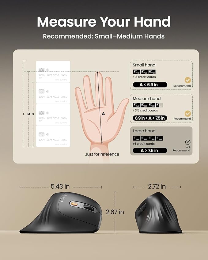 ProtoArc Ergonomic Vertical Mouse, EM11 NL Rechargeable Wireless Mouse Bluetooth - Image 7