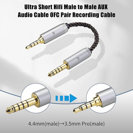 okcsc 4.4MM Male to 3.5MM Pro Male Ultra Short Hifil Male to Male AUX Audio - Image 2