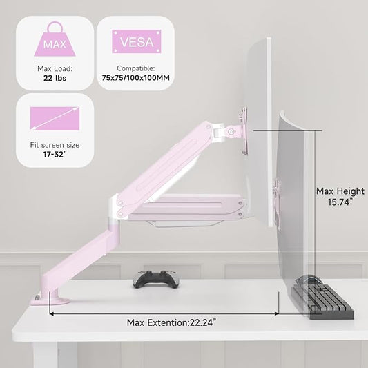 Suptek Monitor Mount Gas Spring Monitor Arm Desk Mount Fully Adjustable Fits - Image 2
