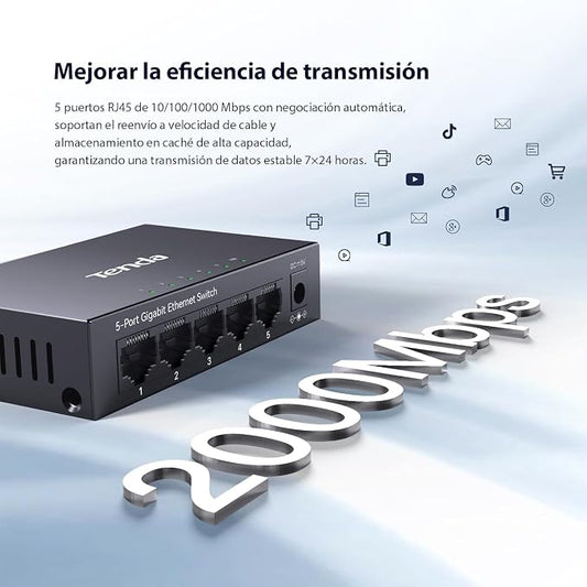 Tenda 5 Port Gigabit Switch, Unmanaged Ethernet Switch, Network Splitter - Image 2