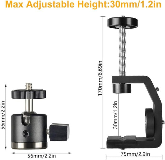 UTEBIT Super Clamp Mount with Mini Ball Head Mount, 1/4 Screw Hot Shoe Adapter - Image 2