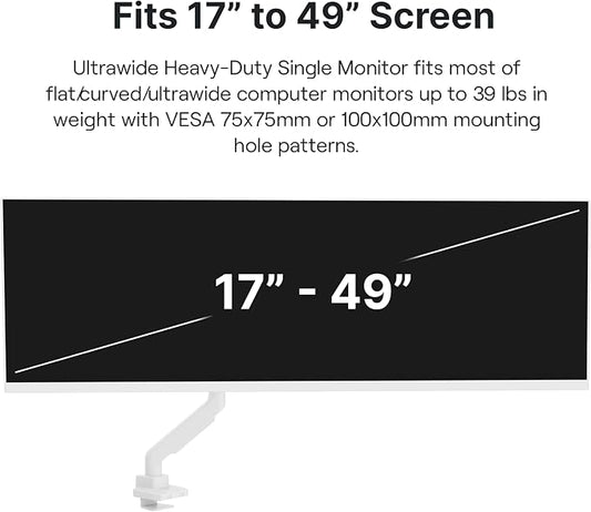 Pixio PS2S White Ultrawide Heavy-Duty Premium Single Monitor Arm Stand Desk - Image 2