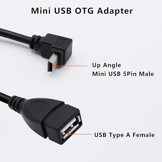 90 Degree Mini USB to USB A OTG Adapter Cable 5.5in Up Angle Mini USB 5-Pin - Image 2
