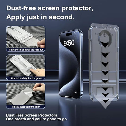 OneFish Screen Protector for Iphone 15 Pro, HD Clarity Tempered Glass Film 9H+ - Image 2