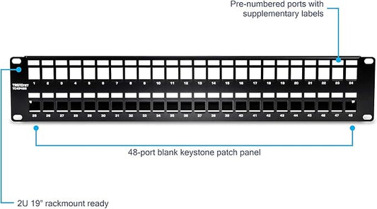 TRENDnet 48-Port Blank Keystone Shielded 2U HD Patch Panel, 2U 19” Metal - Image 2