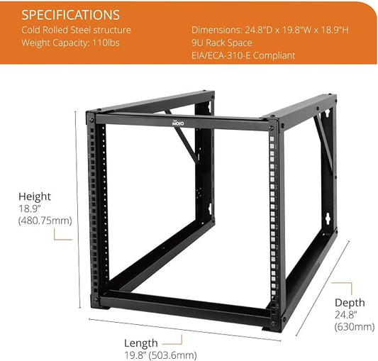 Tecmojo 9U Wall Mount Rack, Wall Mount Network Rack 24.8in Depth, Open Frame - Image 2