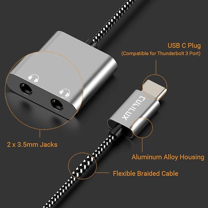 Cubilux USB C Dual Headphones Splitter, Type C to Double 3.5mm Audio Splitter - Image 8