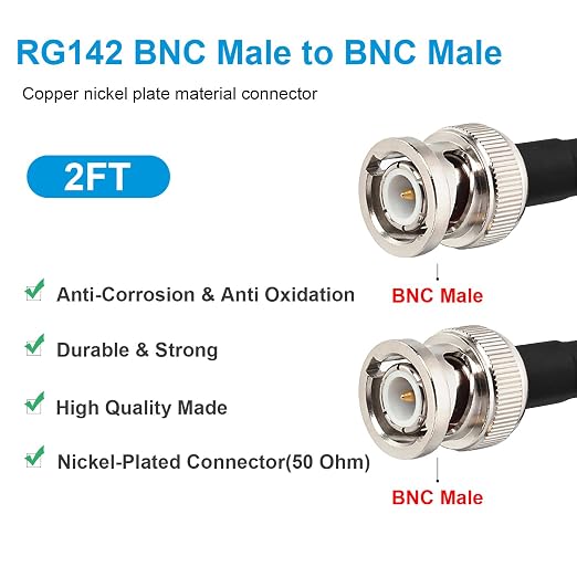 MOOKEERF RG142 BNC Male to BNC Male Coaxial Cable 2FT 2PCS 50 ohm Ultra Low Loss - Image 2
