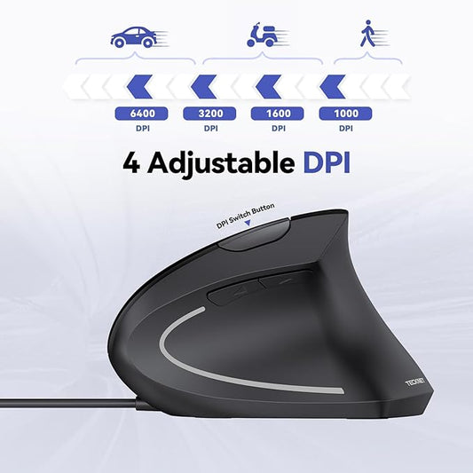 TECKNET Wired Mouse, 6400 DPI Ergonomic Mouse 6 Buttons Silent Mouse 4 - Image 2