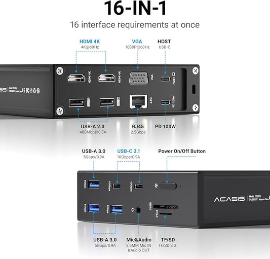 ACASIS USB C Docking Station Dual Monitor, 16-in-1 Laptpop Docking Station - Image 2