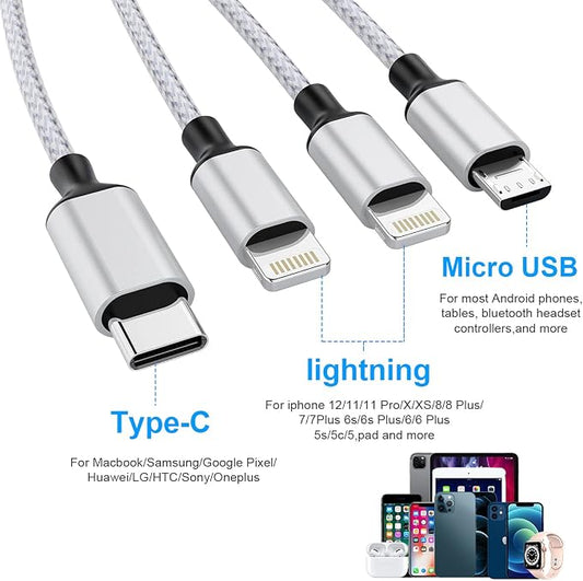 iPhone Charging Cable 1.8M/6Ft Multi 4 in 1 USB Universal Fast Charging Cord - Image 2