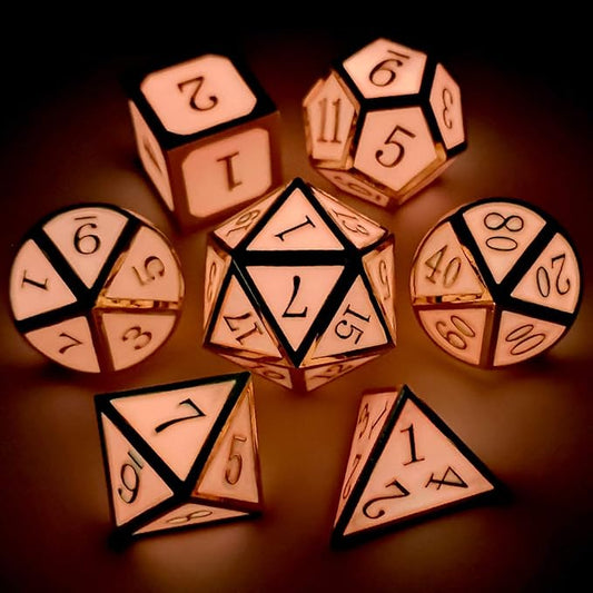 Haxtec Glow in The Dark Metal DND Dice Set Gold Pink D&D Dice Compatible - Image 2