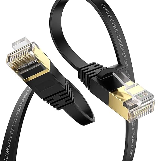 Cat7 1.5FT-5Pack Ethernet Cable Flat-Black-10Gbps Internet Network Patch Cord - Image 2
