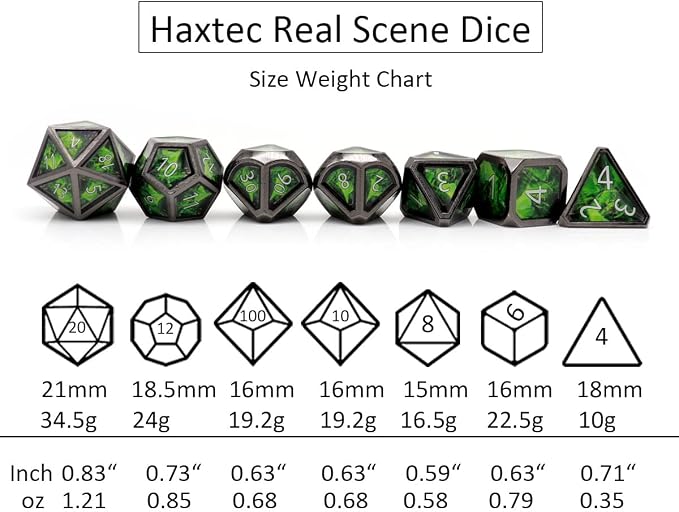 Haxtec Metal Dice Set D&D Acid Splash Real Scene Black Green Polyhedral DND - Image 6