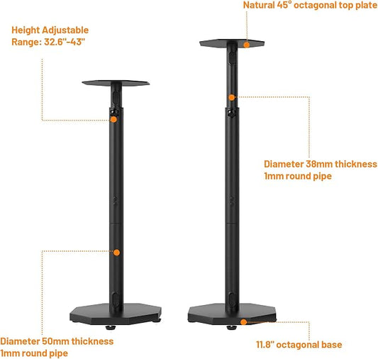 Universal Floor Speaker Stands Pair, Surround Sound Bookshelf Speaker Stands - Image 2