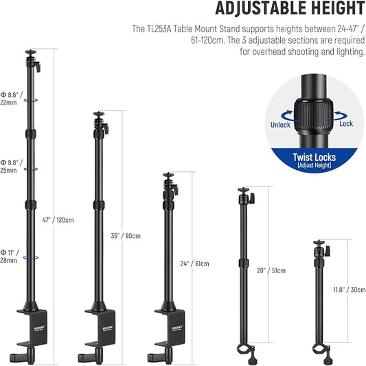 NEEWER Desk Stand with 2 Telescopic Boom Arms Phone Holder - Image 2