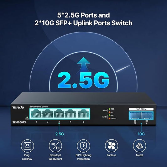 Tenda TEM2007X, 5 Port 2.5G Ethernet Switch, Unmanaged 2.5Gb Switch - Image 2