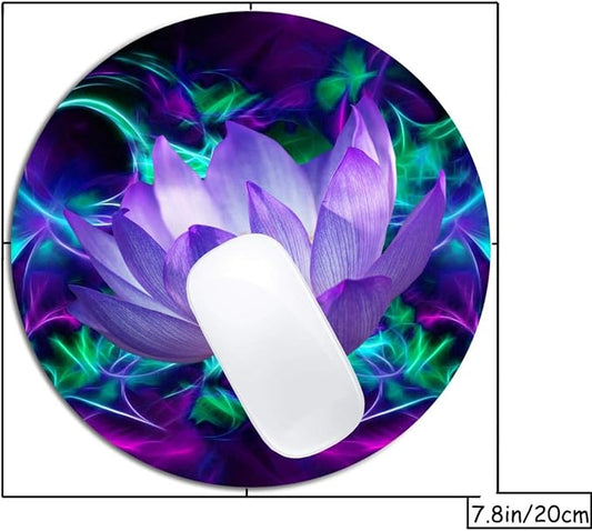 Purple Lotus Flower Mouse Pad Round Non-Slip Rubber Mousepad Laptop Office - Image 2