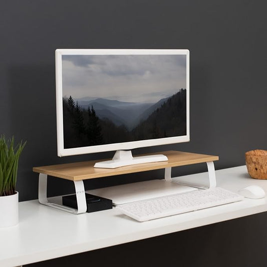 VIVO 24 inch Monitor Stand, Wood and Steel Desktop Riser, Small TV, Ergonomic - Image 2
