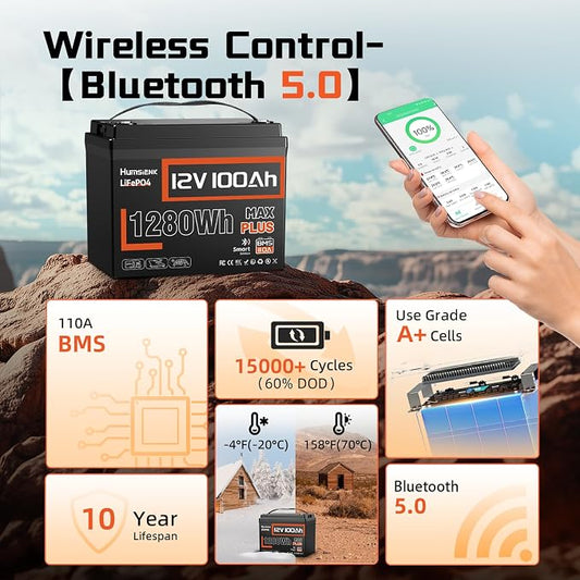 2PACK 12V 100Ah LiFePO4 Lithium Battery MAX Bluetooth 5.0 IP67, 15000+ Deep - Image 2