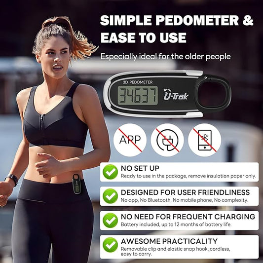 3D Pedometer for Walking with Removable Clip and Carabiner Simple Step Counter - Image 2