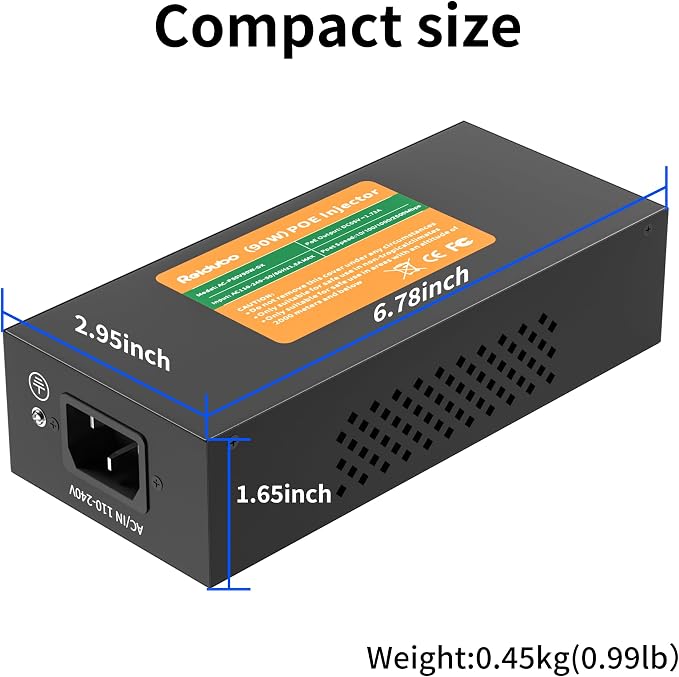 2.5Gb PoE Injector Adapter 90W, IEEE 802.3bt/at/af Compliant, Converts Non-PoE - Image 7