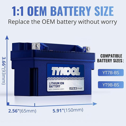 TYKOOL YT7B-BS, 240 CCA, 3X Cranking Amps, 5X Life, High Performance Lithium - Image 2