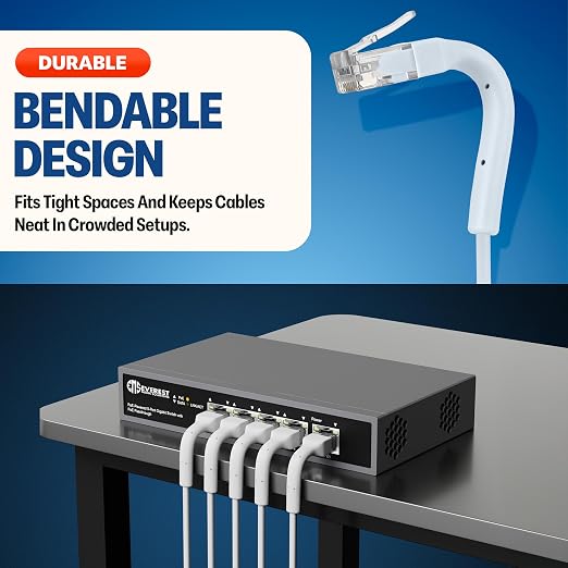 Everest Ultra Slim Cat6a Ethernet Patch Cables 0.5ft White - Image 2